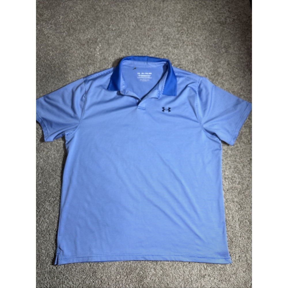 Under Armour Mens‎ XXL Performance Polo Shirt Blue Striped Short Sleeve Golf Top
